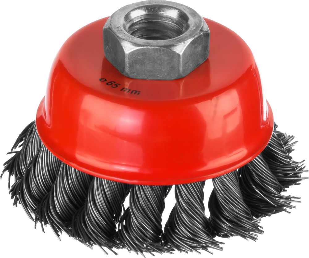 Чашечная щетка-крацовка для УШМ 65 мм, жгутированная стальная проволока 0.5 мм MIRAX 35104-065