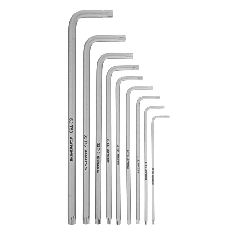 Набор ключей имбусовых Torx -TT, 9 шт: T10-T50, экстра-длинные, S2, сатинированные Gross (16408)