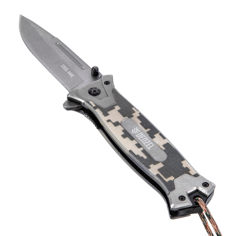 Нож складной, многоцелевой, системы Liner-Lock, с накладкой G10 на прямой рук-ке+стеклобой Denzel (79208)