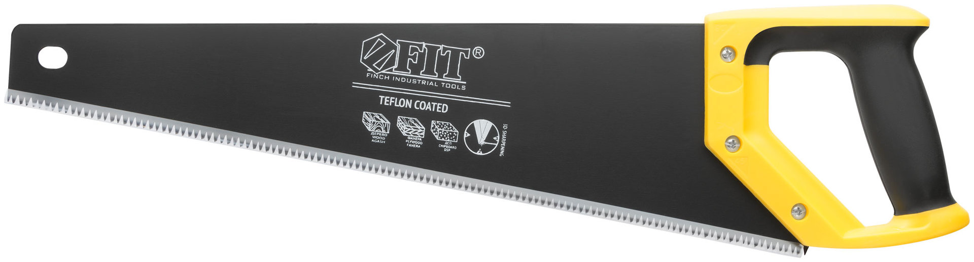 Ножовка по дереву, средн.кален.зуб 7 ТPI, 3D заточка, пласт.прорезинен.ручка, тефлон.покрытие 450 мм (40465)