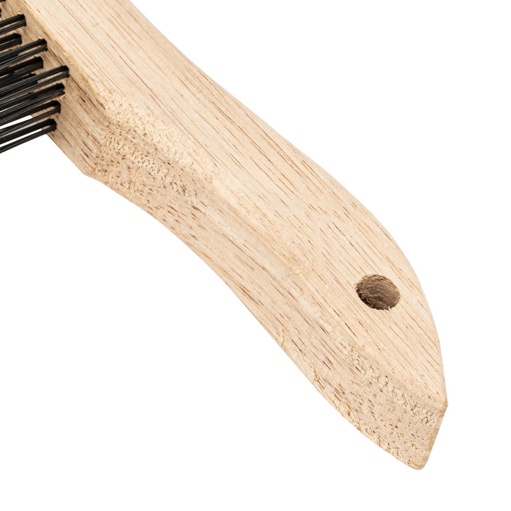 Щетка зачистная четырехрядная, закаленная прямая проволока с деревянной ручкой Сибртех (74804)