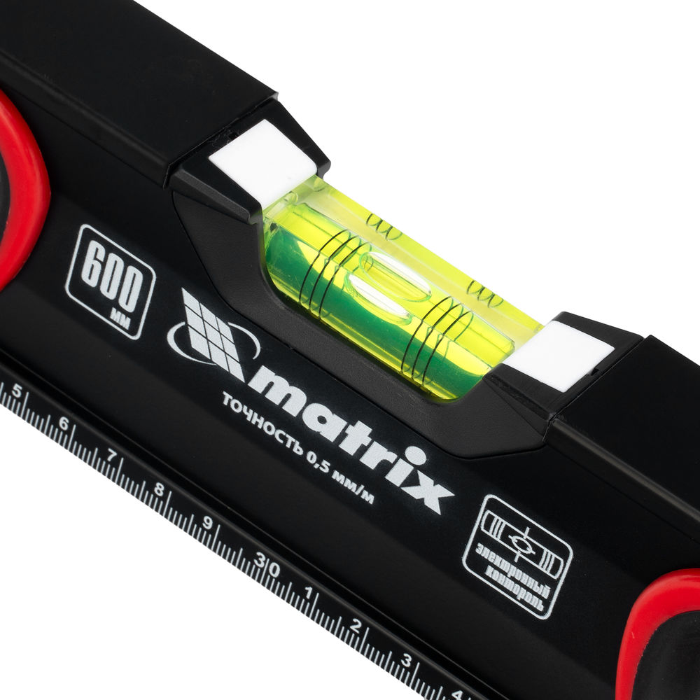 Уровень алюминиевый, усиленный, фрезерованный, 3 глазка, двухкомпонентные рукоятки, 600 мм Matrix (34361)