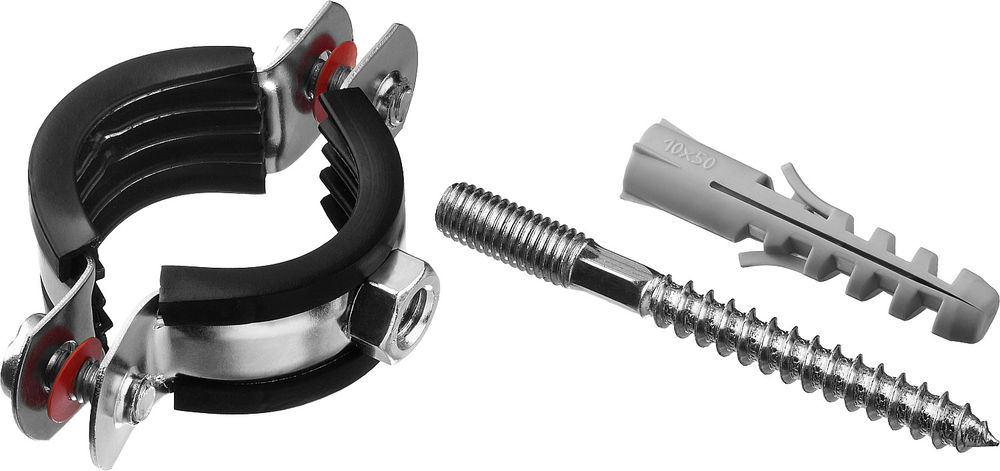 Хомут трубный с сантехнической шпилькой и дюбелем 1, цинк, 1 шт ЗУБР 37866-32-37