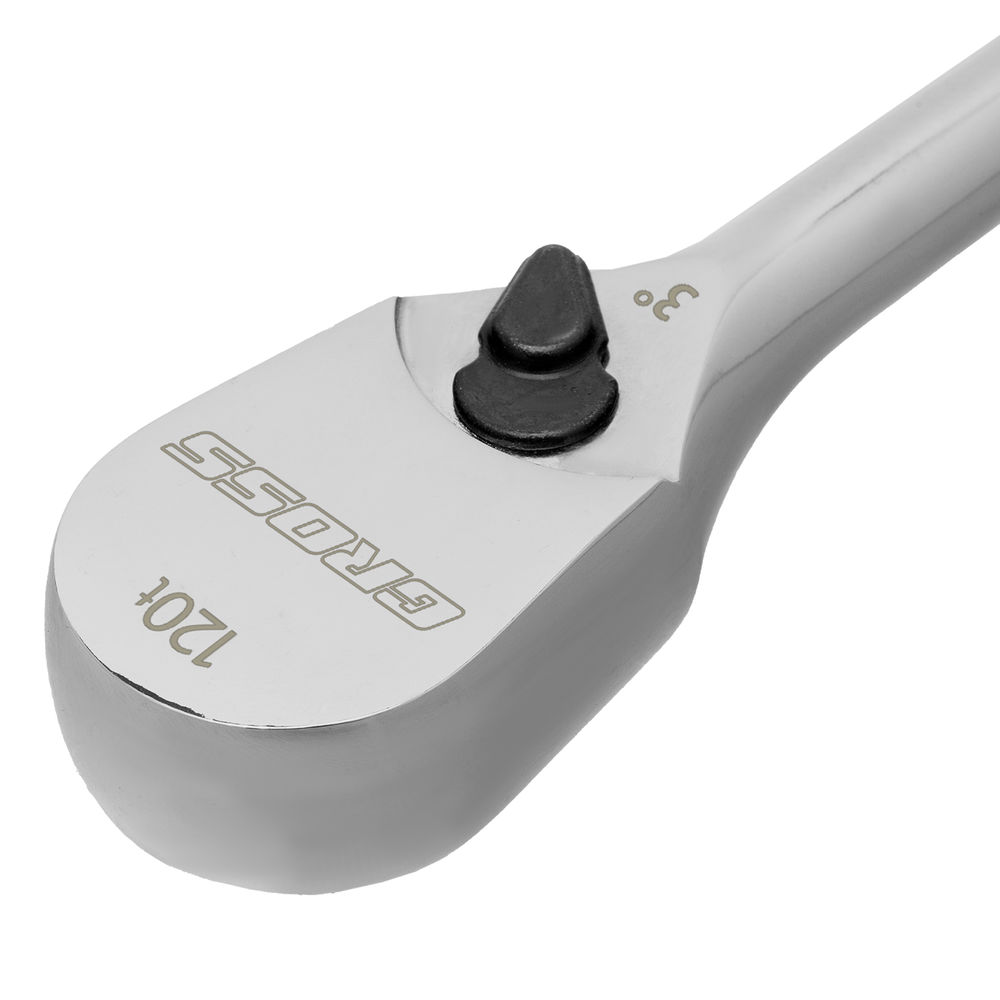 Ключ-трещотка 3/8, CrV, 120 зубьев, цельнометаллический, хром Gross