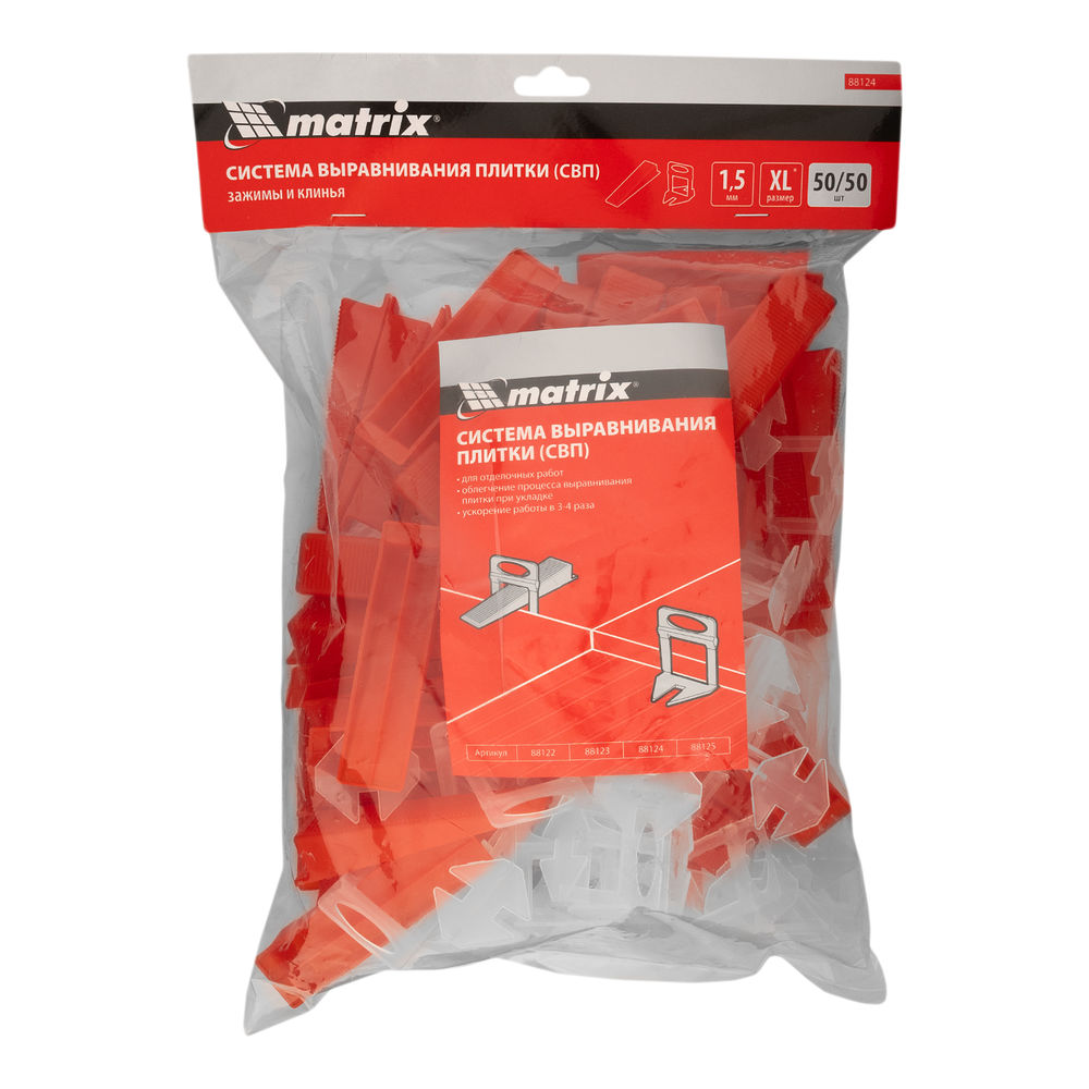 Комплект зажим + клин для системы выравнивания плитки СВП Ворота XL, 50/50 шт. в пакете Matrix (88124)