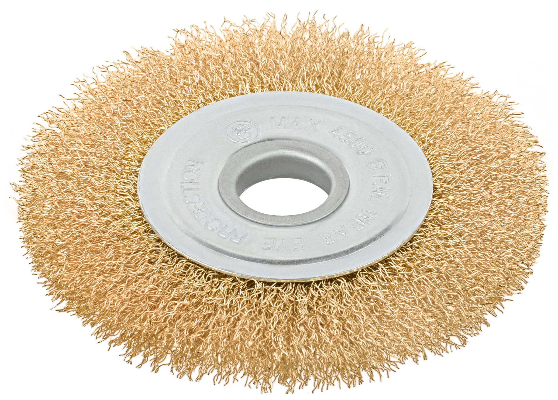 Корщетка-колесо, посадочный диаметр 22,2 мм, стальная латунированная волнистая проволока 125 мм, блистер (39076)