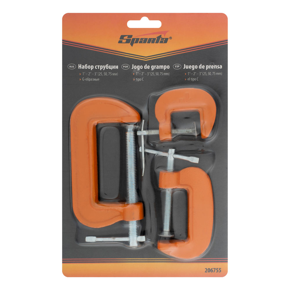 Набор: струбцины G-образные, 3 шт, 25-50-75 мм Sparta (206755)