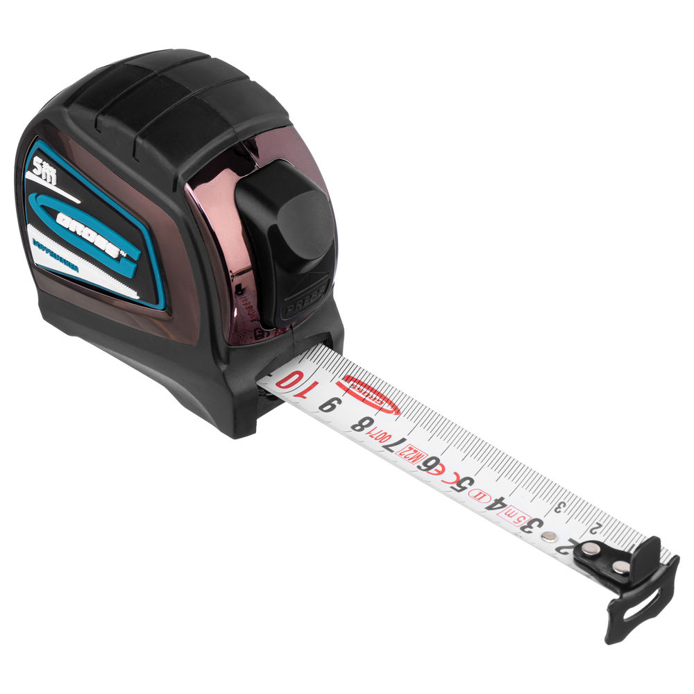 Рулетка Doppelhaken,5 м x 25 мм,двухсторонний зацеп,Нейлон,двусторонняя шкала,автоматическая фиксация Gross