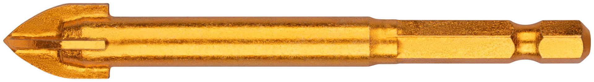 Сверло по кафелю, 4 режущие кромки, титановое покрытие, U-хвостовик под биту 12х91 мм (35479)