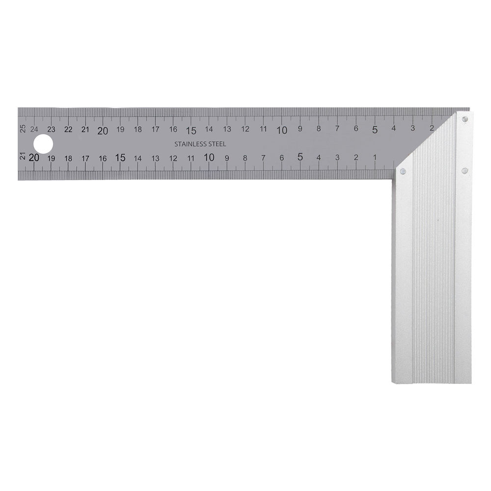 Угольник стальной 250 мм, нержавеющая сталь, градуировка, алюминиевое основание Denzel (32396)