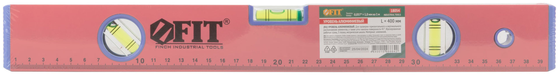 Уровень Стандарт, 3 глазка, красный корпус, фрезерованная рабочая грань, шкала 400 мм (18054)