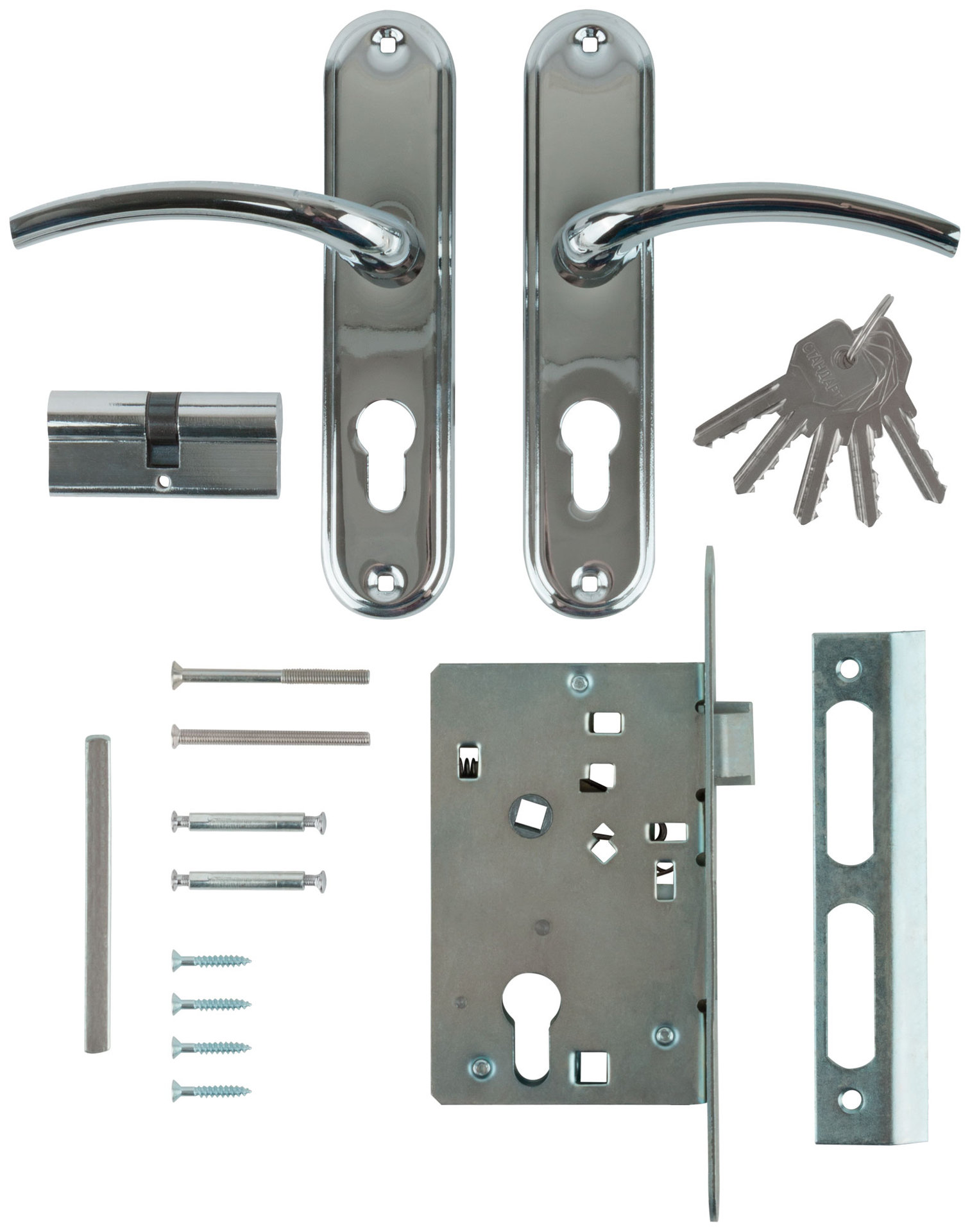 Замок врезной с ручками Стандарт ЗВ4-7.03С, хром (66998)