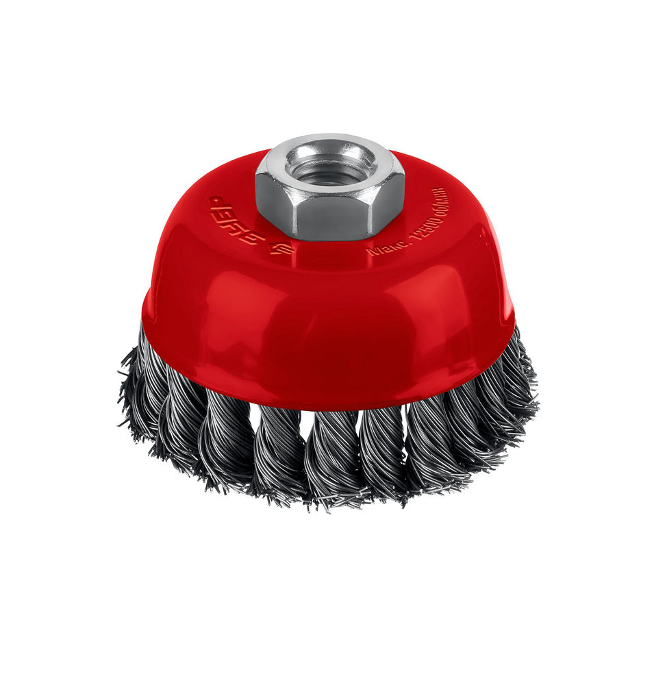 Щетка чашечная для УШМ 75 мм, жгутированная стальная проволока 0.5 мм, посадка М14 ЗУБР 35172-075