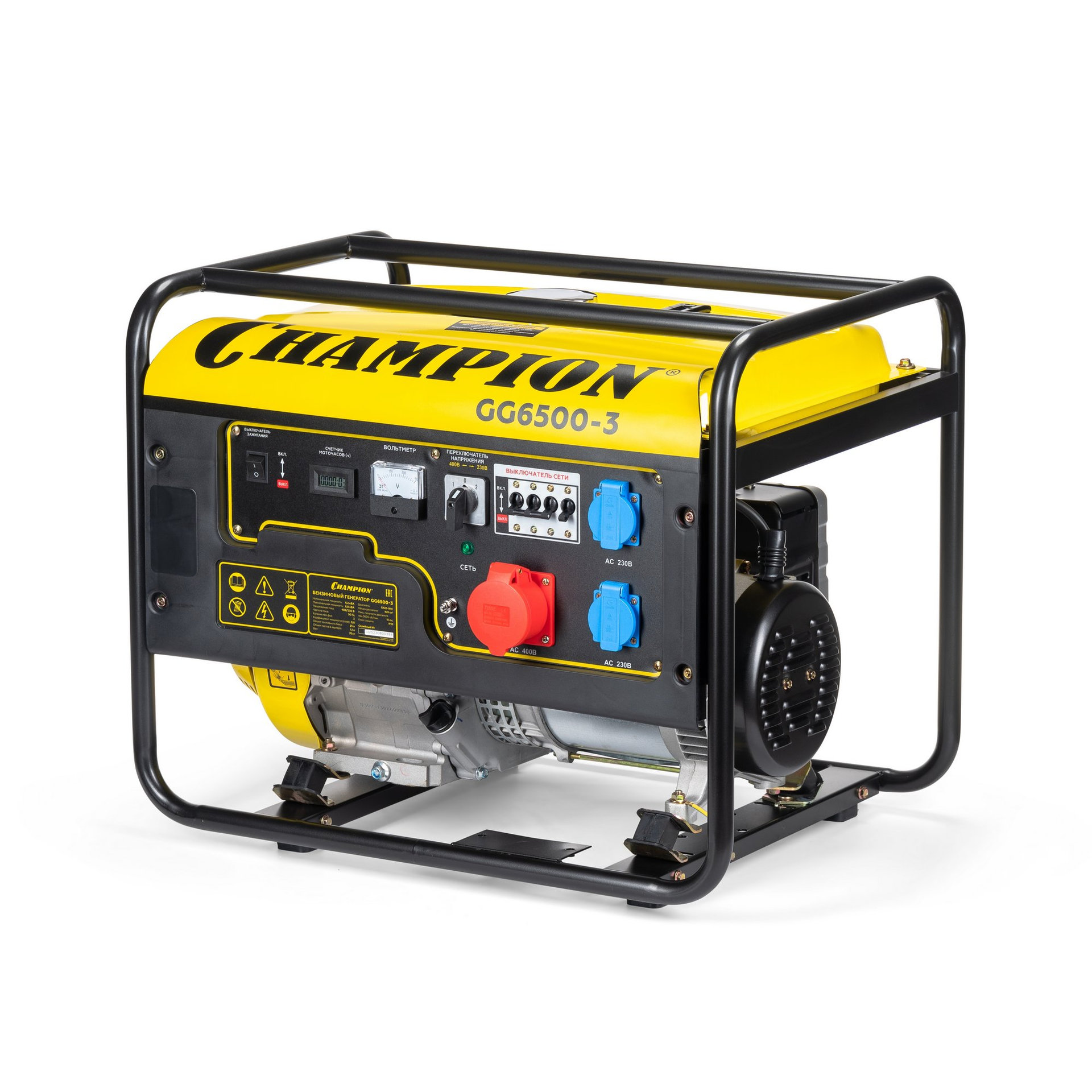 Генератор CHAMPION GG6500-3 (400В6,2/6,8кВАcosф=0,8 15лс 25л 67кг) (GG6500-3)