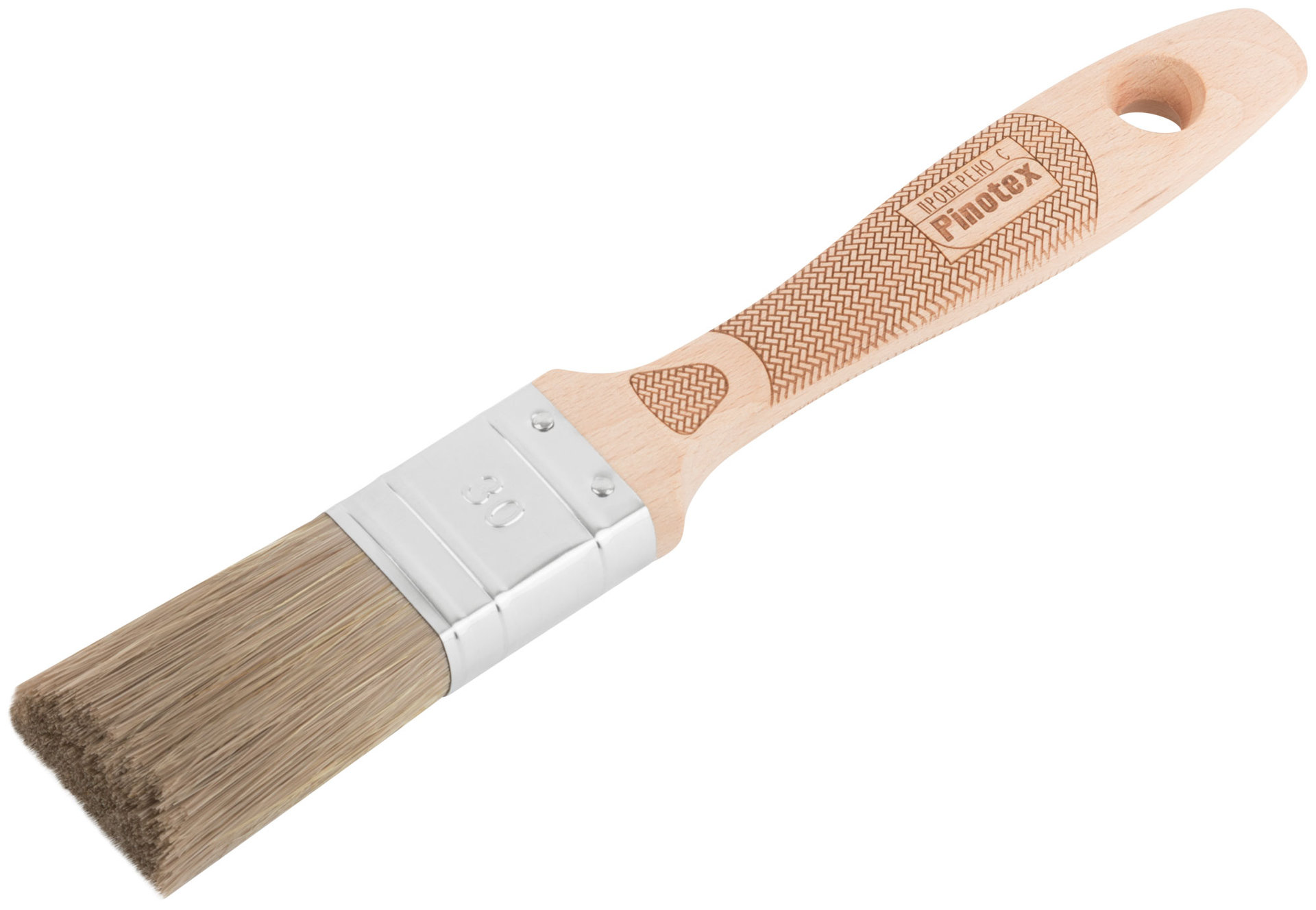 Кисть флейцевая, толщ. 14,4 мм, 70% ПЭT/30% нат.щетина, нерж. обжим., буковая ручка, ширина 30 мм (30-0021)