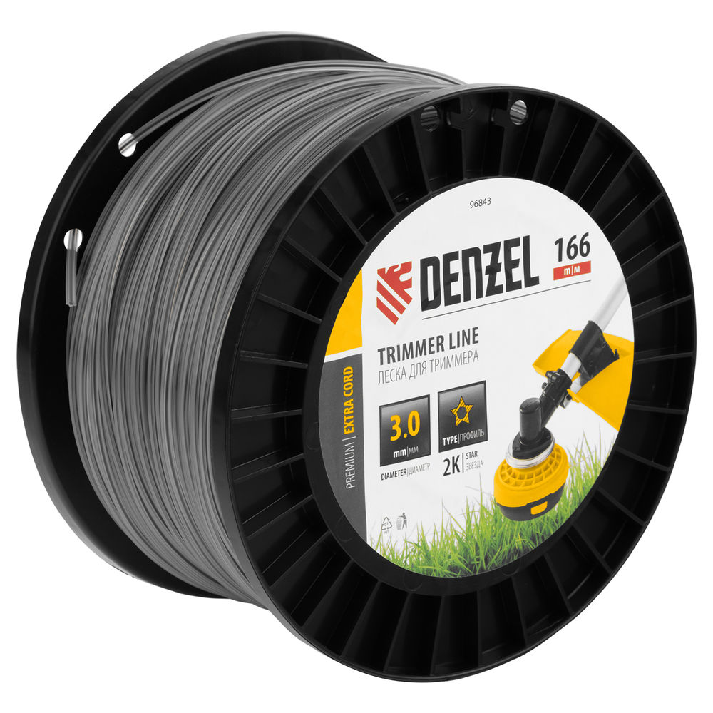Леска для триммера двухкомпонентная звезда, 3,0мм х 166м, на DIN катушке EXTRA CORD Denzel (96843)