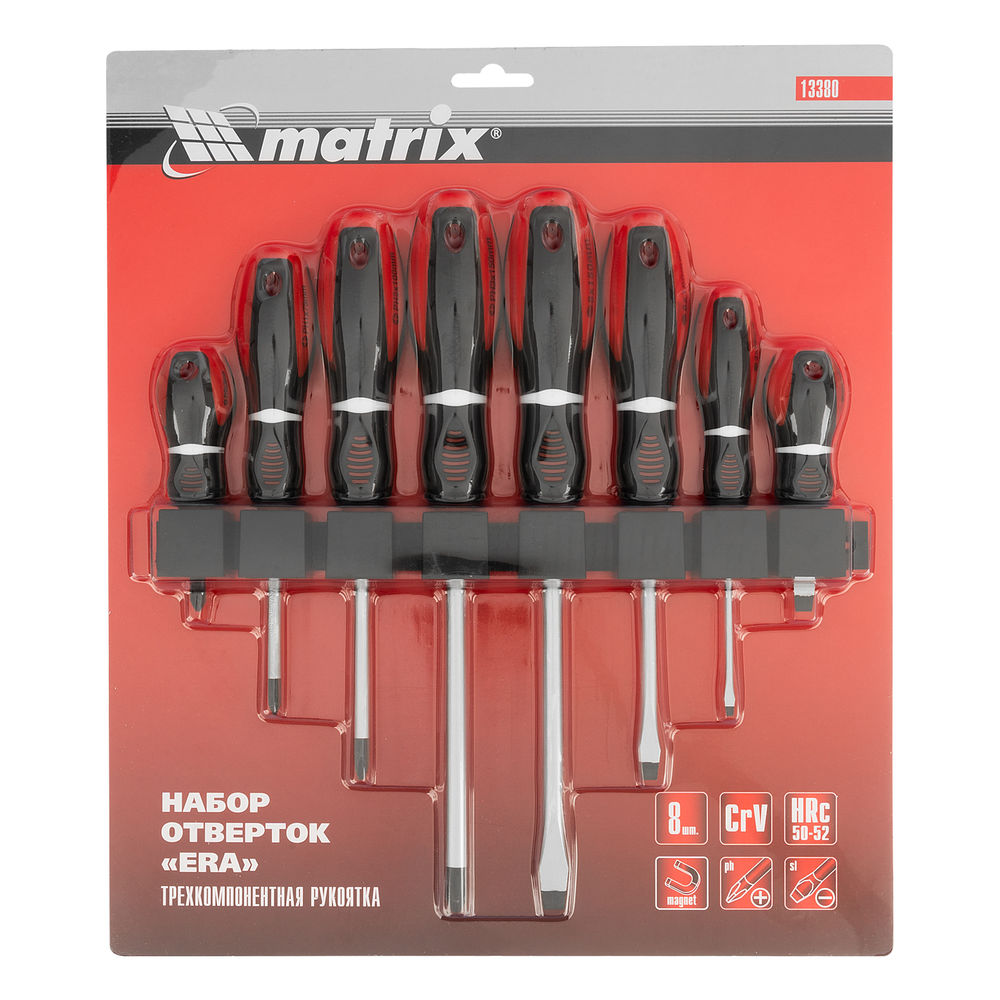 Набор отверток Era, 8 шт, CrV, трехкомпонентная рукоятка Matrix