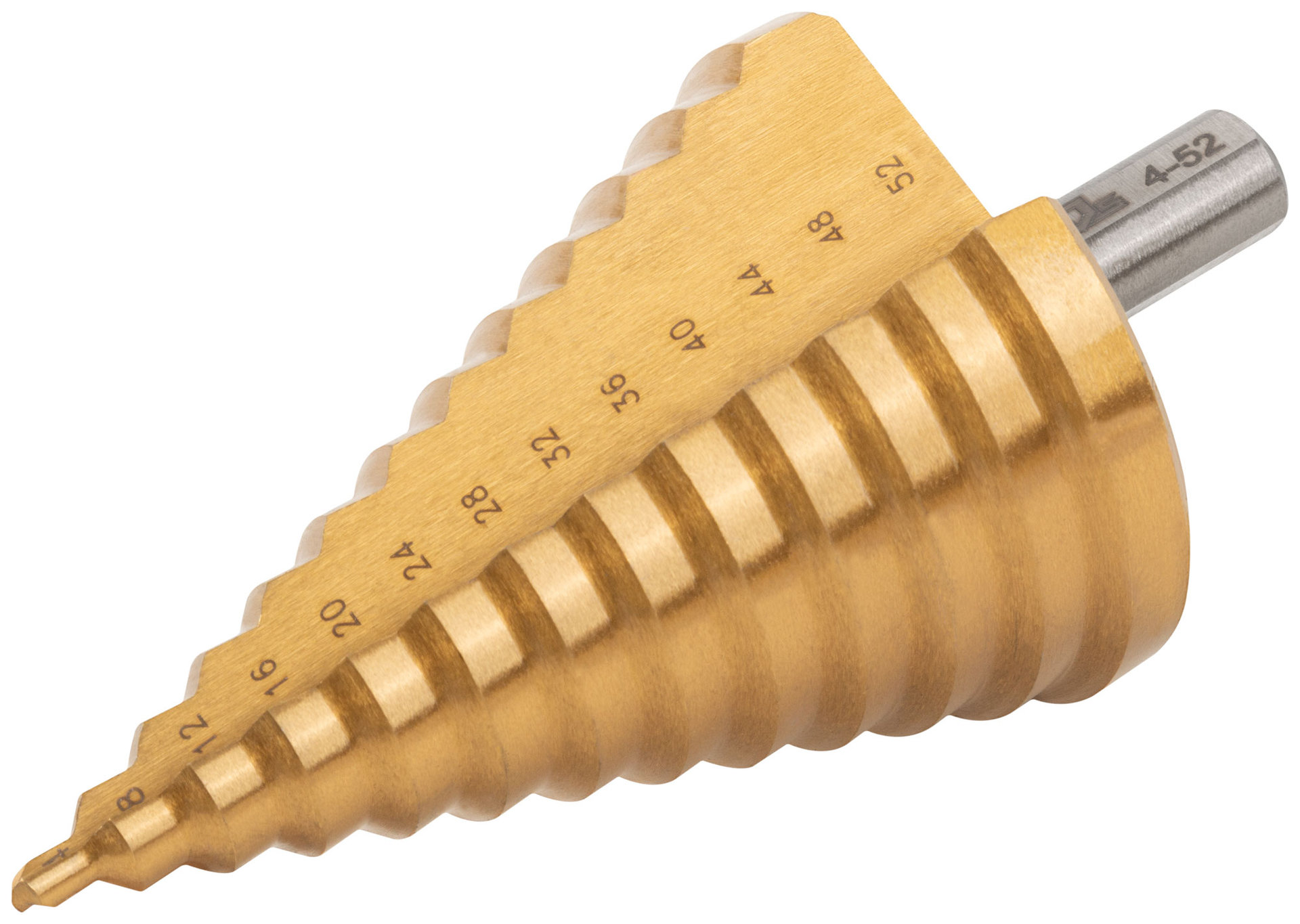 Сверло ступенчатое HSS по металлу, 13 ступеней 4-8-12-16-20-24-28-32-36-40-44-48-52 мм