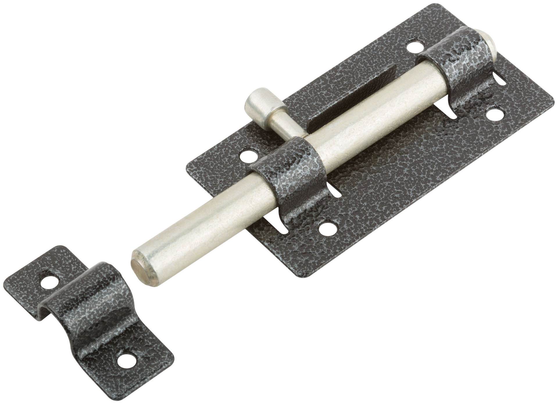 Задвижка накладная усиленная для дверей, круглый ригель, серебро (66691)