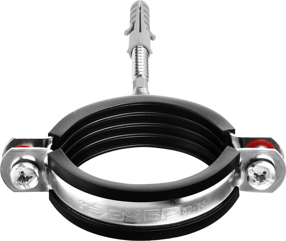 Хомут трубный с сантехнической шпилькой и дюбелем 2, цинк, 1 шт ЗУБР 37866-59-65