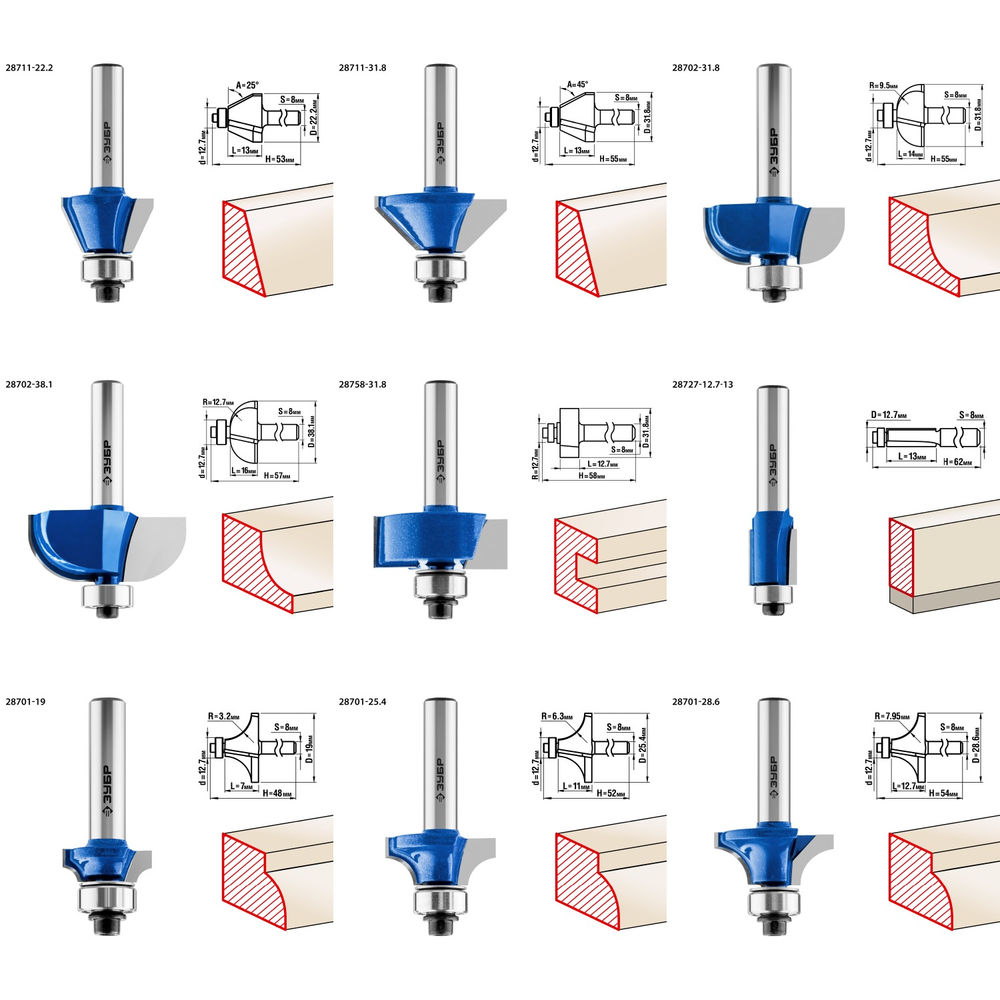Набор профильных фрез по дереву 30 шт ЗУБР Профессионал 28796-H30  