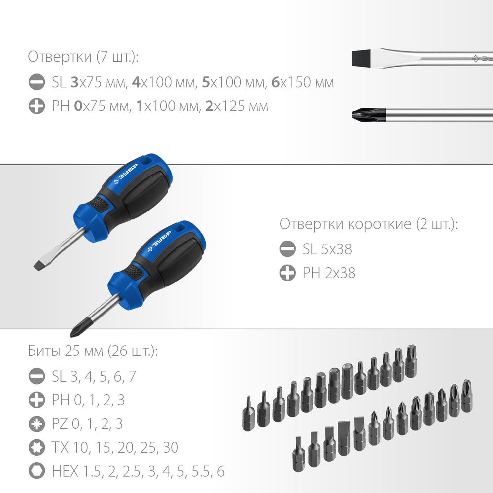 Набор отверток с насадками 46 шт ЗУБР Профессионал 25283-H46_z01
