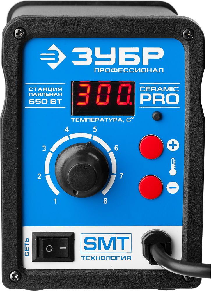 Паяльная станция термовоздушная цифровая 650 Вт, 100-500°C, 120 л/мин, 3 насадки, керамический нагреватель Профессионал ЗУБР ПСТ-650 55350