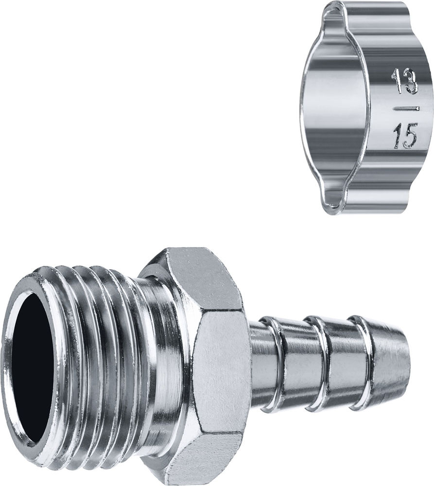 Переходник штуцер «елочка» 10 мм - 1/2M с обжимным хомутом ЗУБР Профессионал 64924-1/2-10