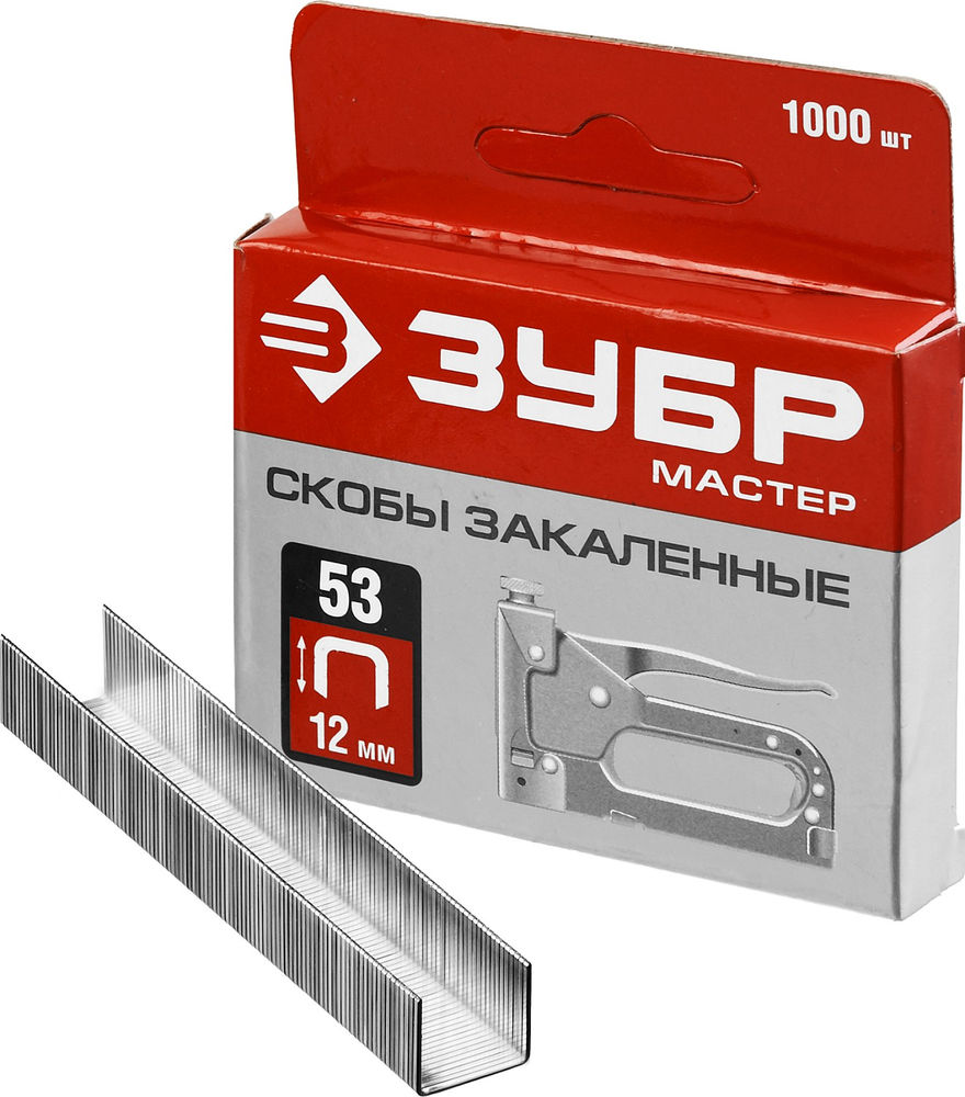 Скобы 12 мм, тип 53 (A/10/JT21), калибр 23GA, 1000 шт ЗУБР 31625-12