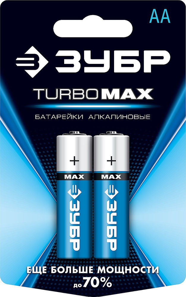 Батарейки алкалиновые TURBO-MAX, AA x 2, 1.5 В ЗУБР 59206-2C_z01