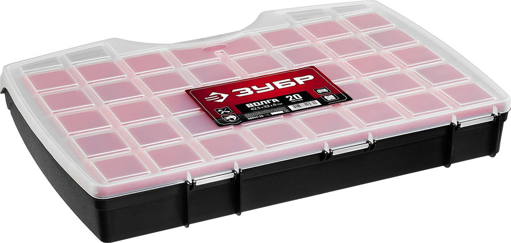 Органайзер 425 х 330 х 60 мм пластиковый с 20 съемными лотками ЗУБР ВОЛГА-20 38034-20