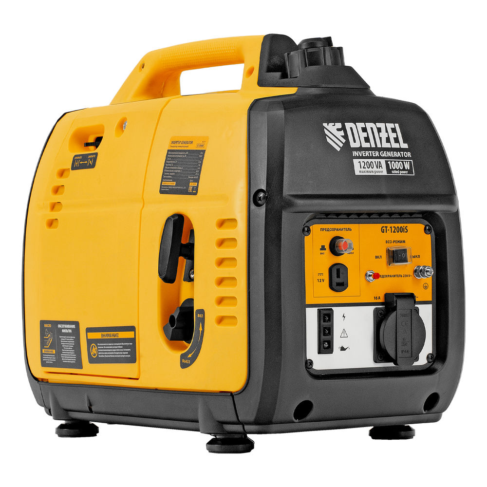 Генератор инверторный GT-1200iS, 1.2 кВт, 230 В, бак 2.4 л, закрытый корпус, ручной старт Denzel (94701)