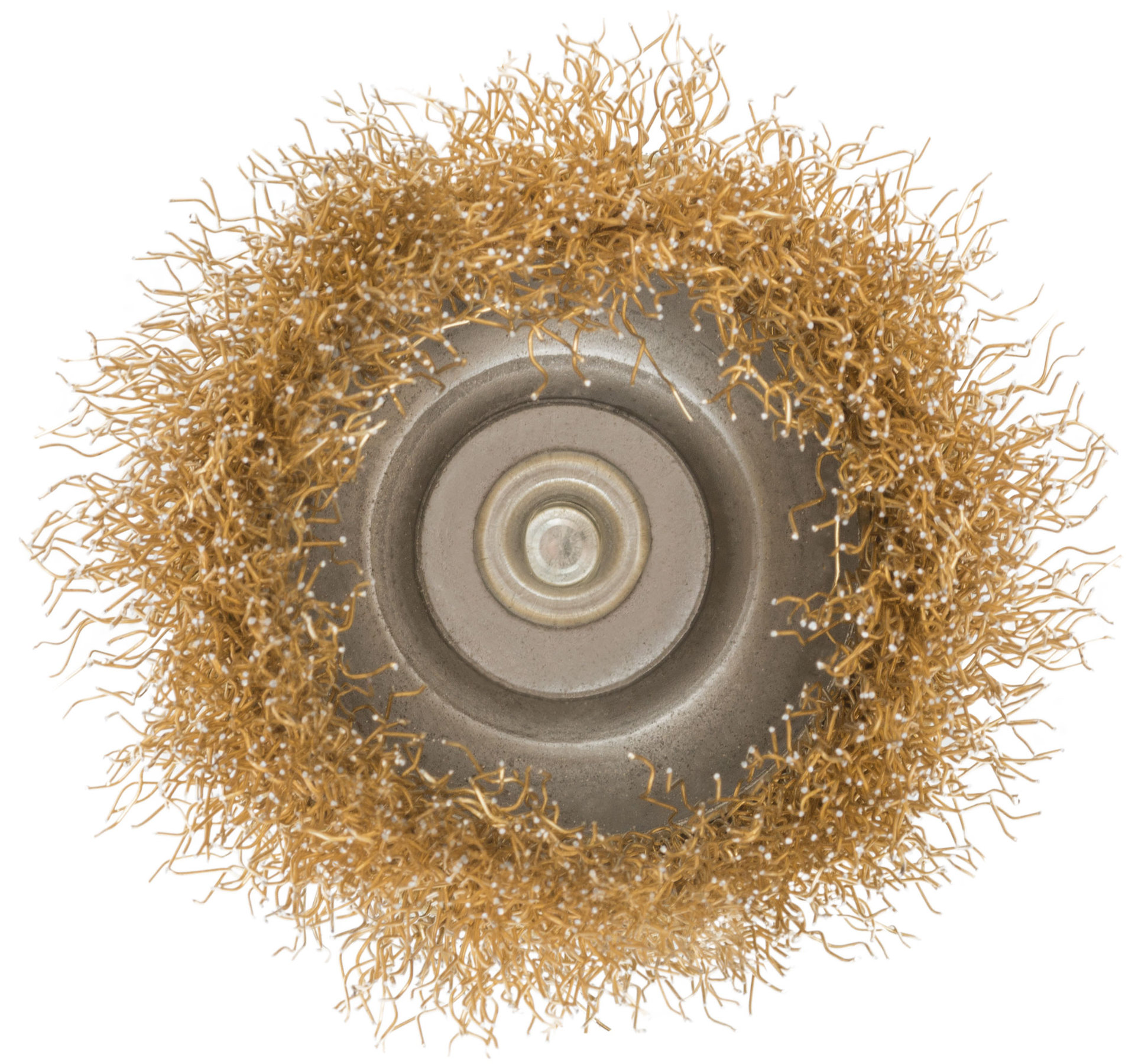 Корщетка, тип чашка, со штифтом, стальная латунированная волнистая проволока 65 мм (38487М)