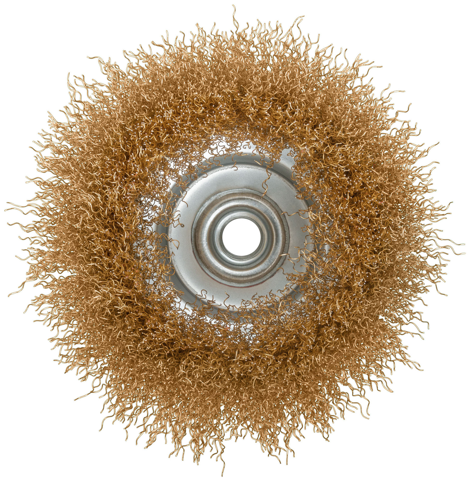 Корщетка-чашка, гайка М14, стальная латунированная волнистая проволока 125 мм (39272)