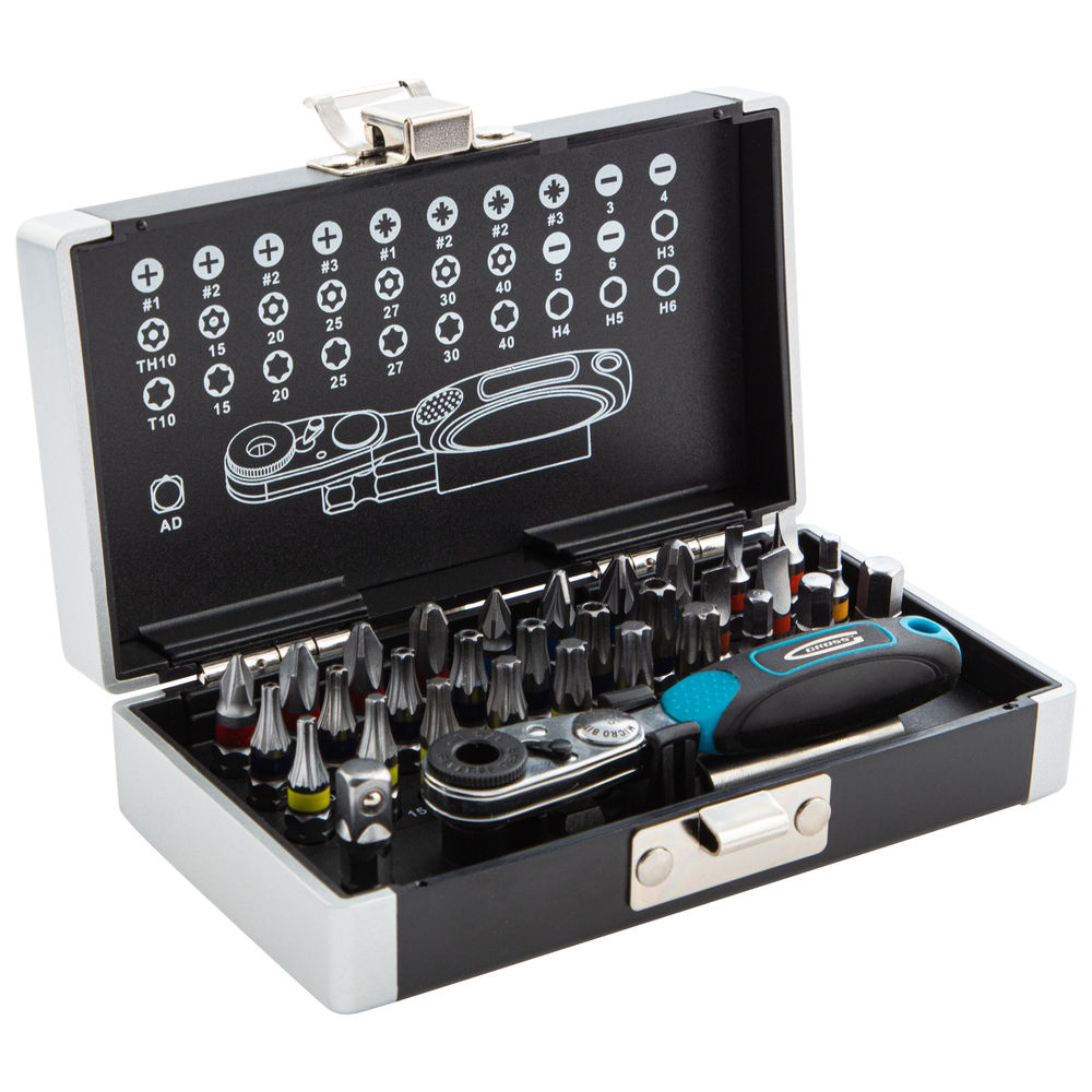 Набор бит, 1/4, магнитный адаптер, сталь S2, пластиковый кейс, 33 предмета Gross (11365)