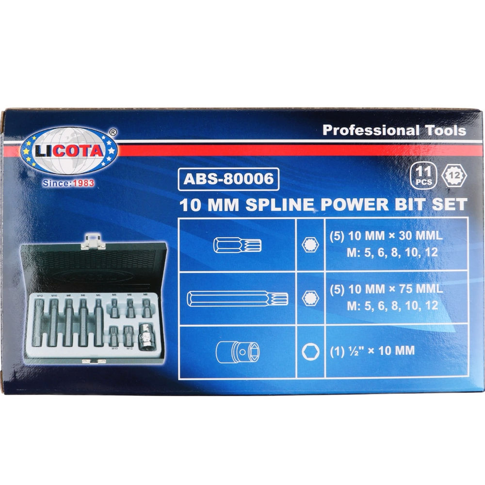Набор бит Spline М5-М12 S2, 11 пр., Licota, ABS-80006