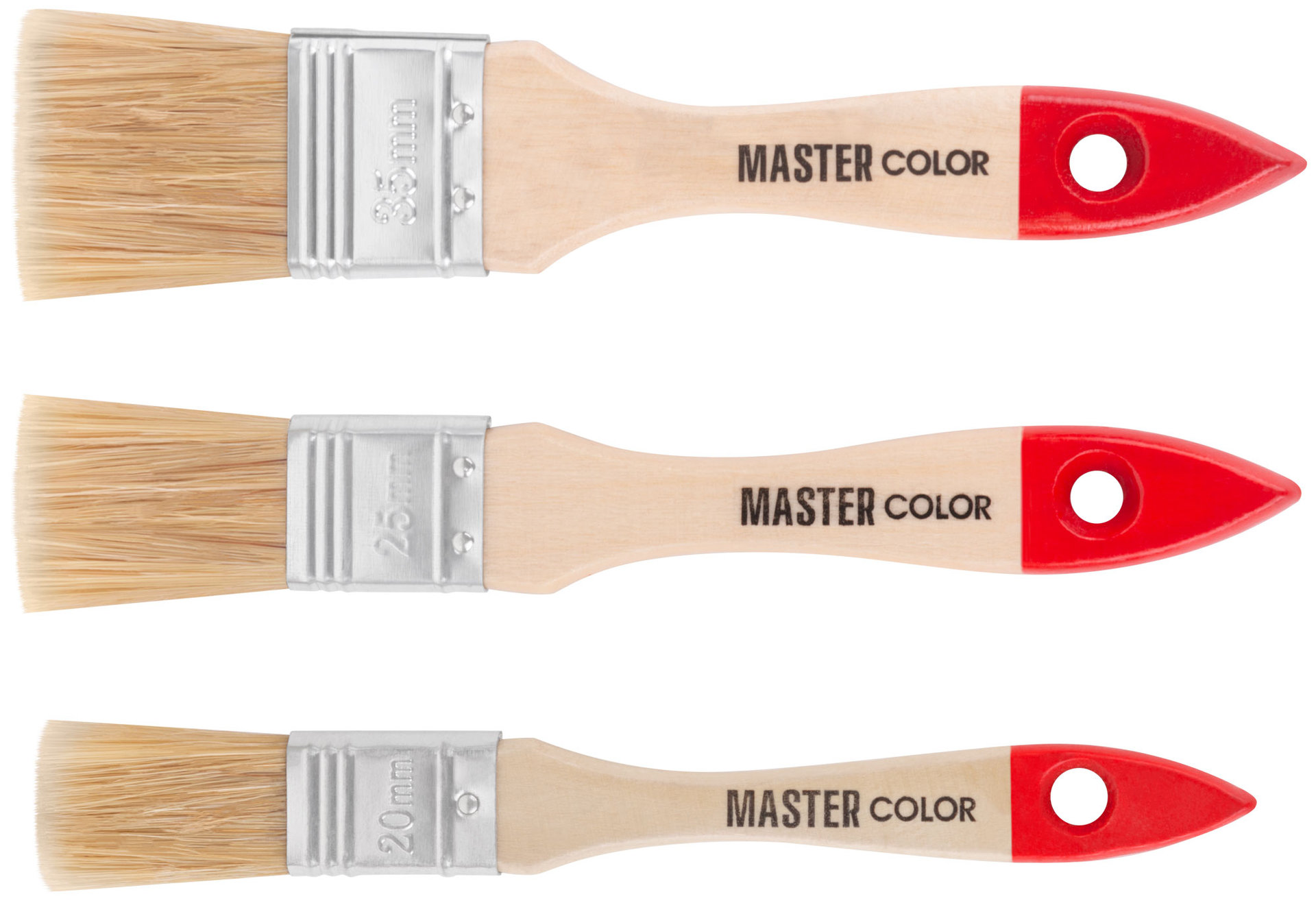 Набор из 3-х флейцевых кистей с деревянными ручками: ширина 20, 25, 35 мм, натур. щетина, 55% топс