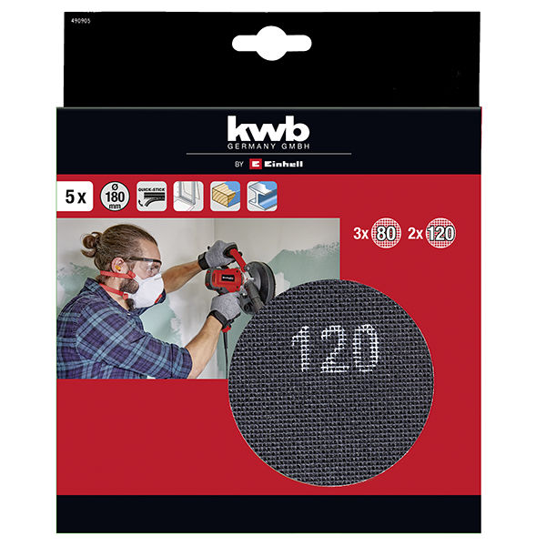 Набор шлифовальных сеток kwb 180 мм, 5 предметов (490905)