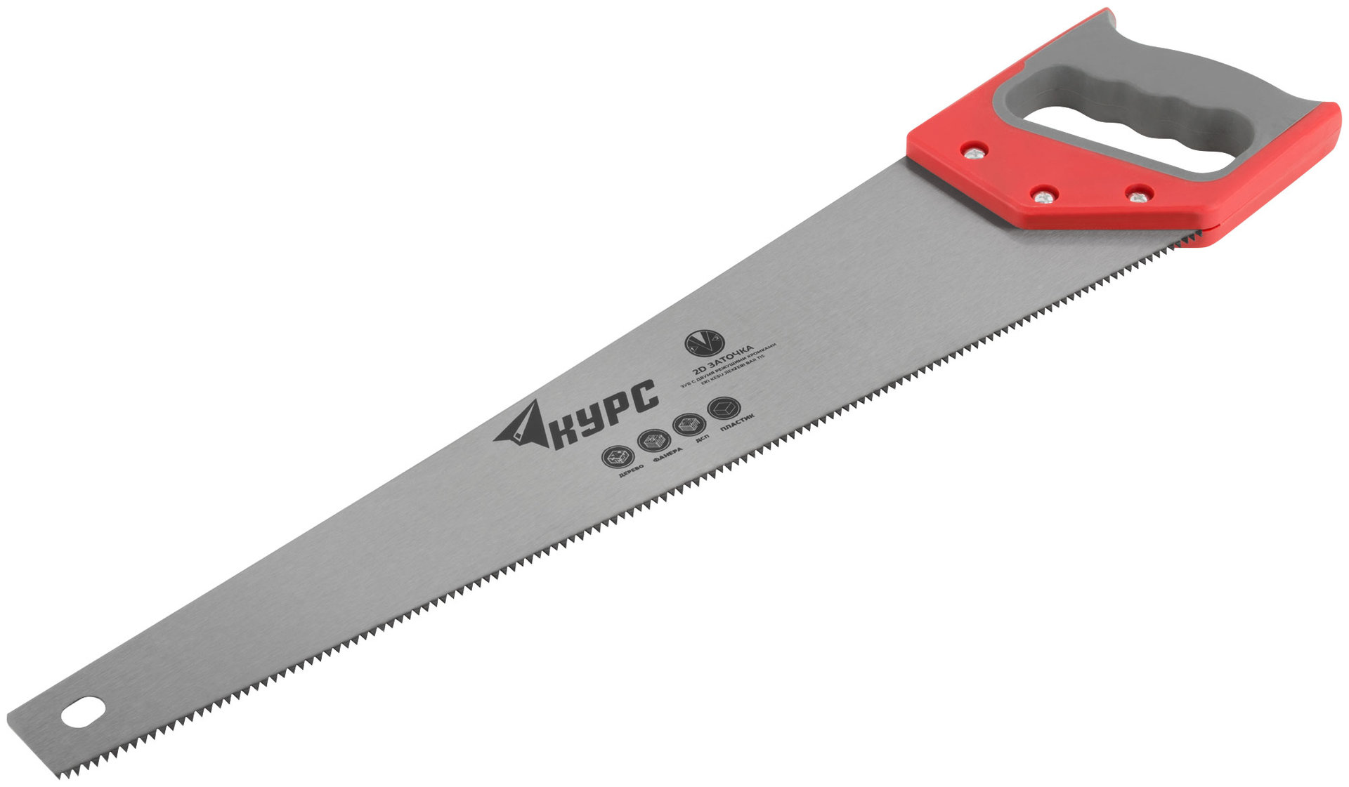 Ножовка по дереву, средний каленый зуб 7 ТPI, 2D заточка, пластиковая прорезиненная ручка 500 мм (40318)