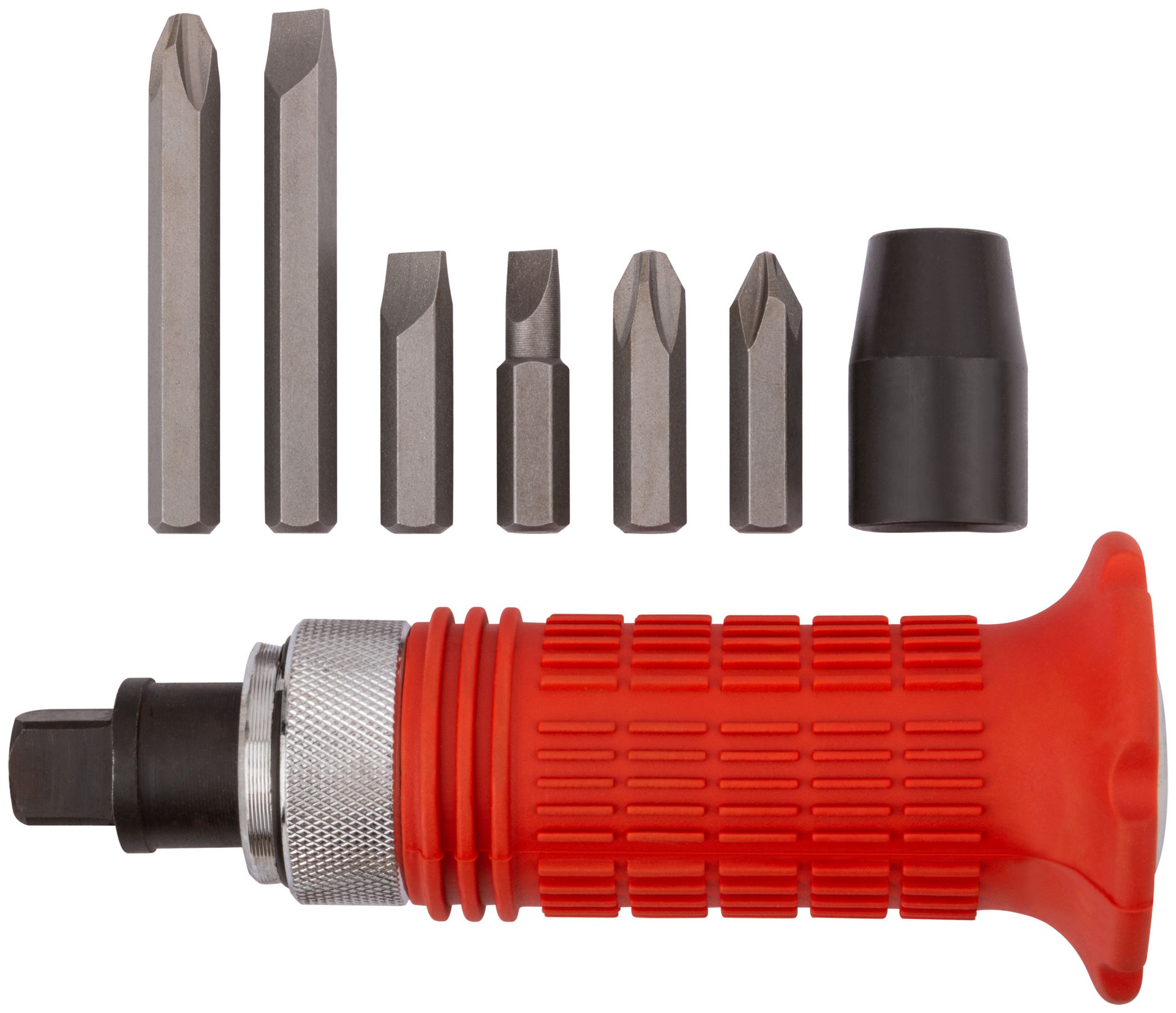 Отвертка ударная, 6 CrV специальных бит, резиновая ручка, пластиковый кейс (56266)