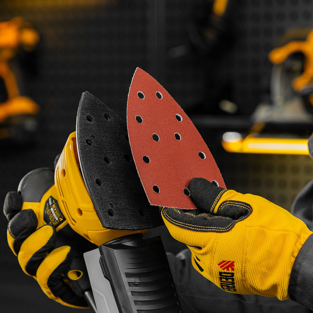 Треугольник абразивный на ворc. подложке под липучку, перф., P 180, 150х150х100 мм, 5 шт. Denzel (738647)