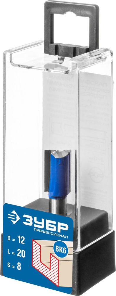 Фреза пазовая прямая 12?19 мм с нижними подрезателями хвостовик 8 мм ЗУБР Профессионал 28755-12-19