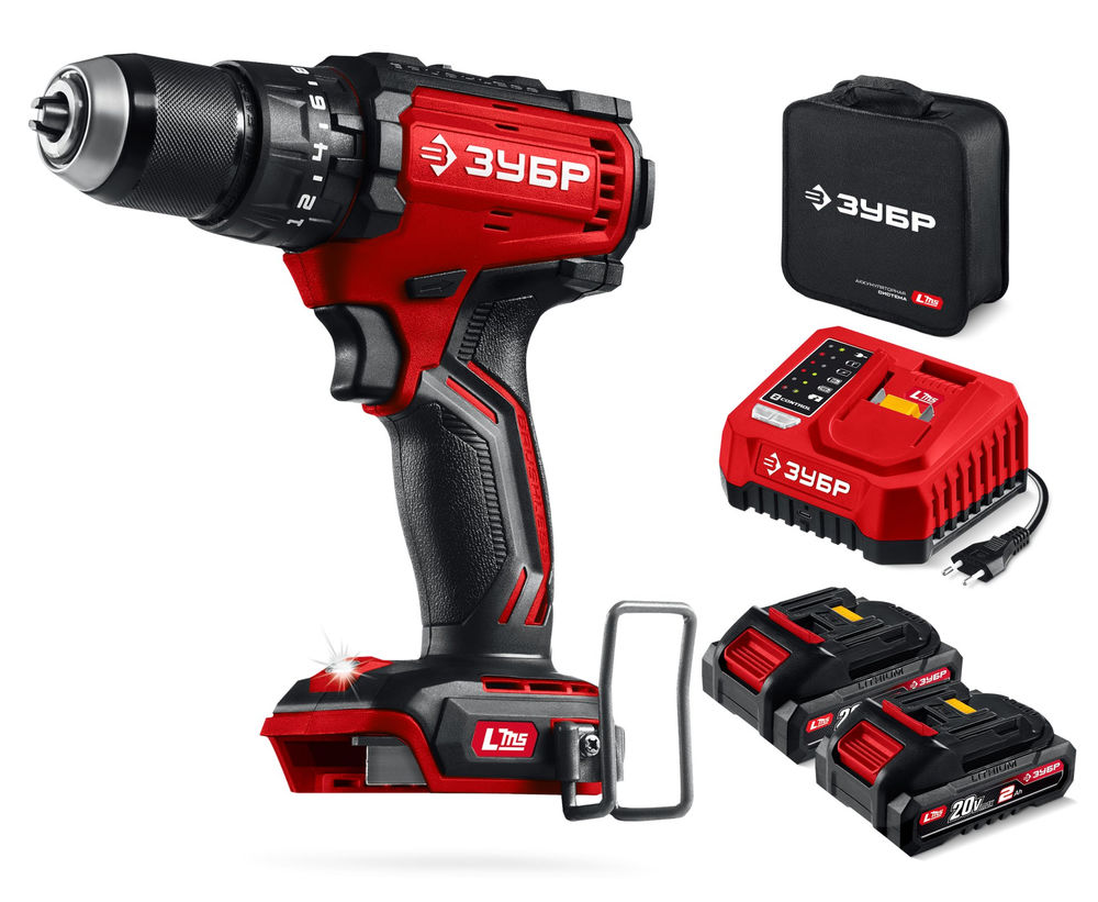 Дрель-шуруповерт ударная бесщеточная 20 В 65 Н·м 2 АКБ LMS 2 А·ч сумка ЗУБР ДБУ-65-22