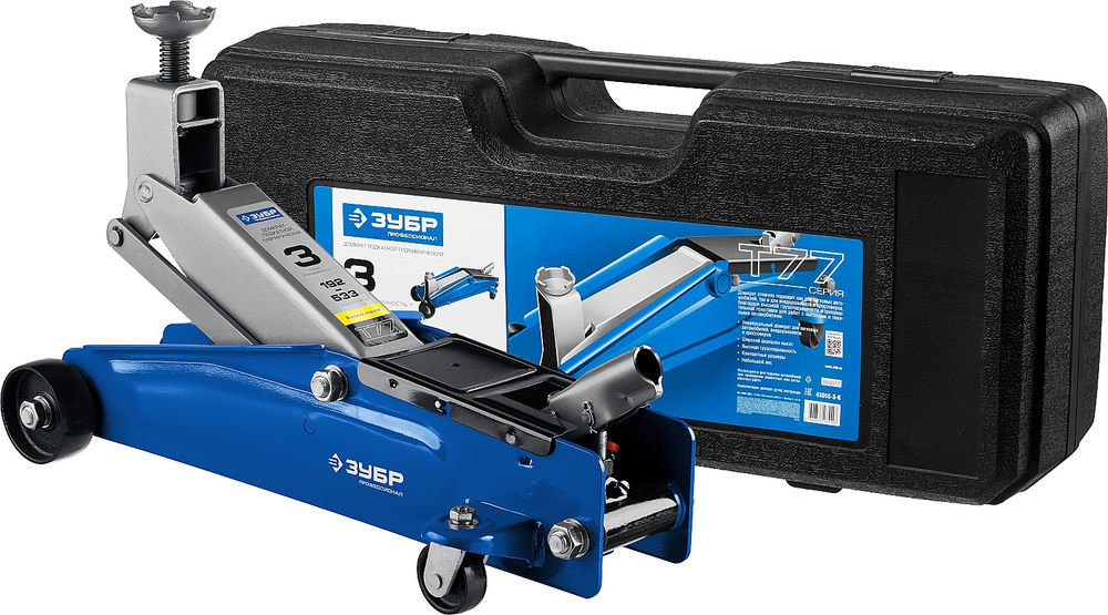 Подкатной домкрат с высоким подъемом в кейсе 3 т 192 - 533 мм Профессионал ЗУБР Т-77 43055-3-K