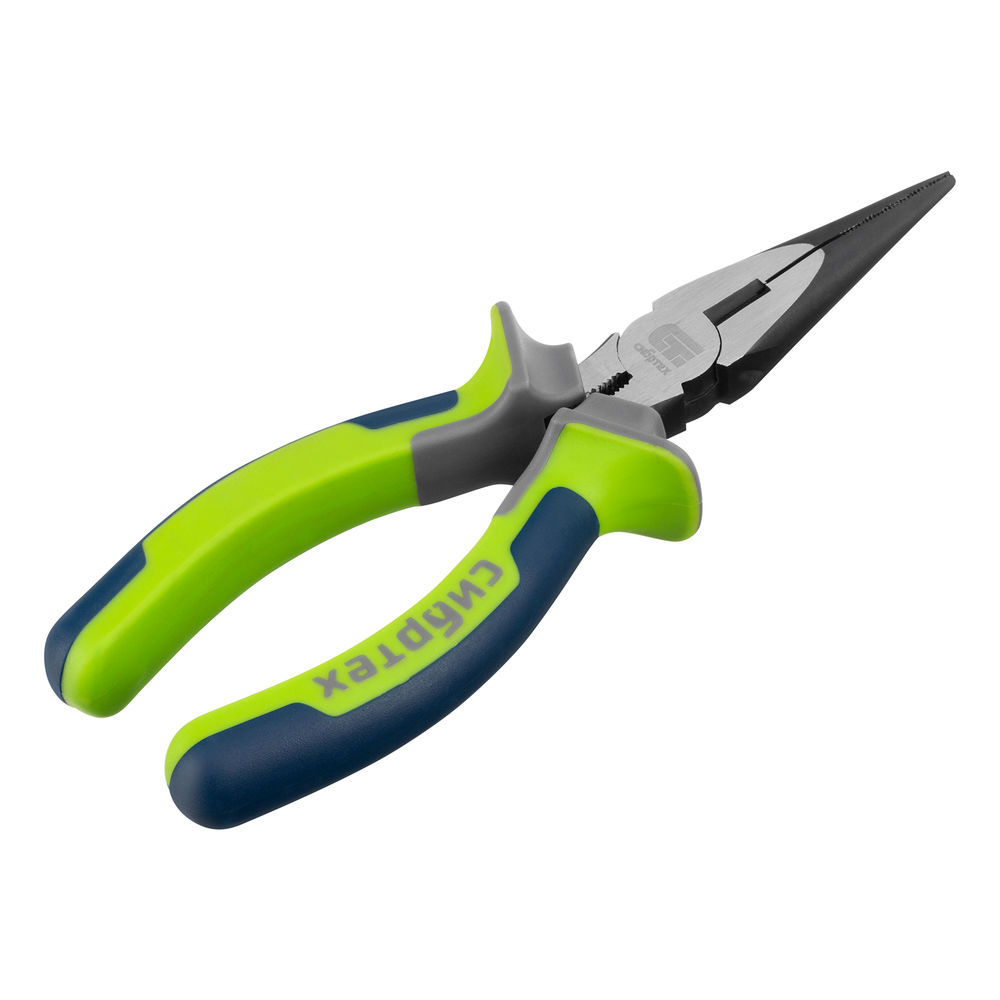 Длинногубцы прямые 160 мм, фосфатирование, трехкомпонентные рукоятки Сибртех (17155)