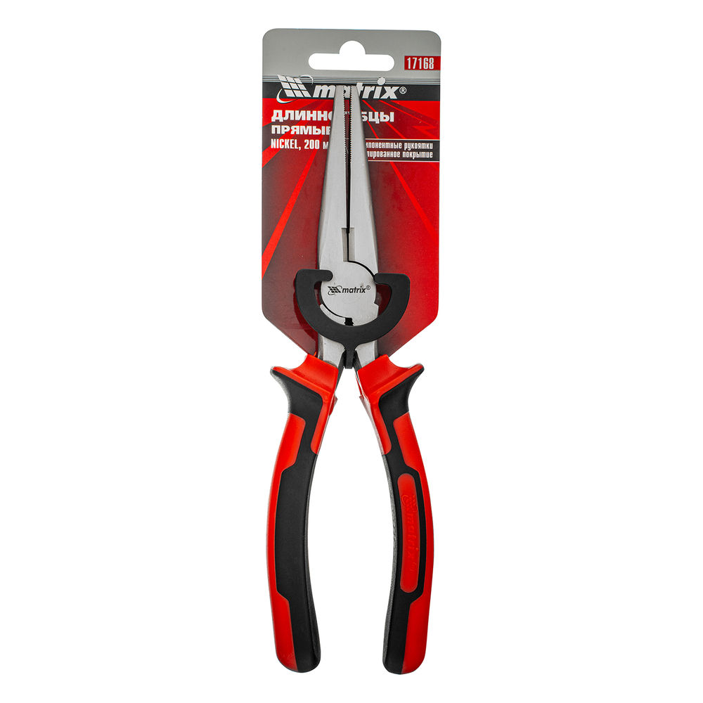 Длинногубцы прямые Nickel, 200 мм, никелированные, двухкомпонентные рукоятки Matrix (17168)