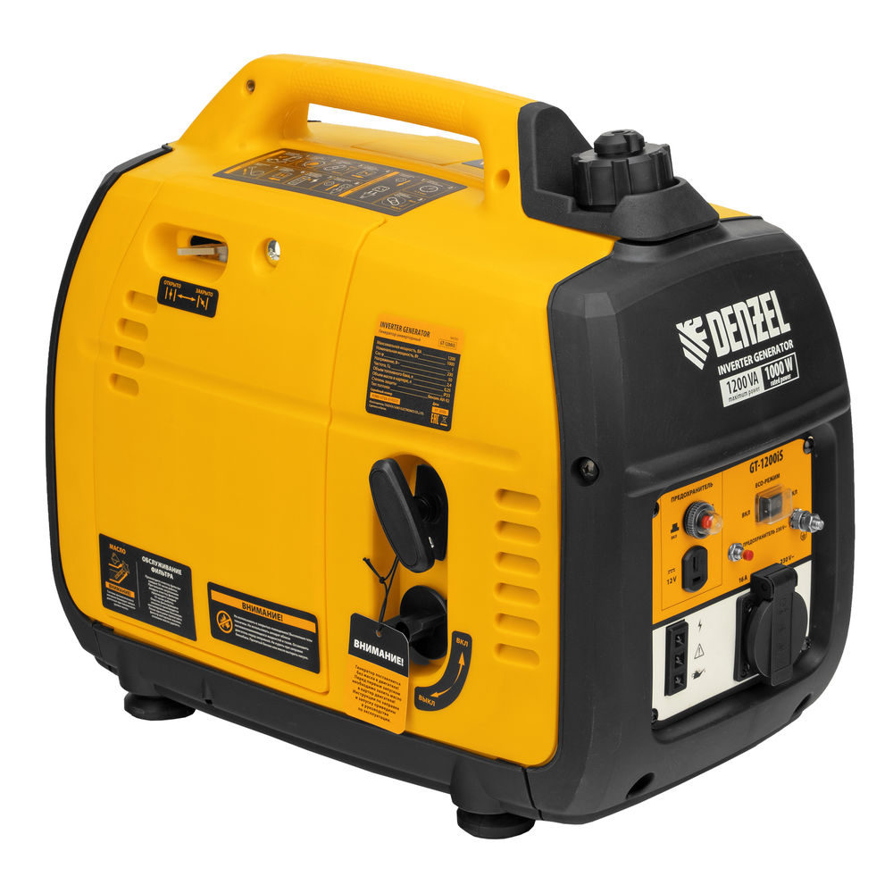 Генератор инверторный GT-1200iS, 1.2 кВт, 230 В, бак 2.4 л, закрытый корпус, ручной старт Denzel (94701)