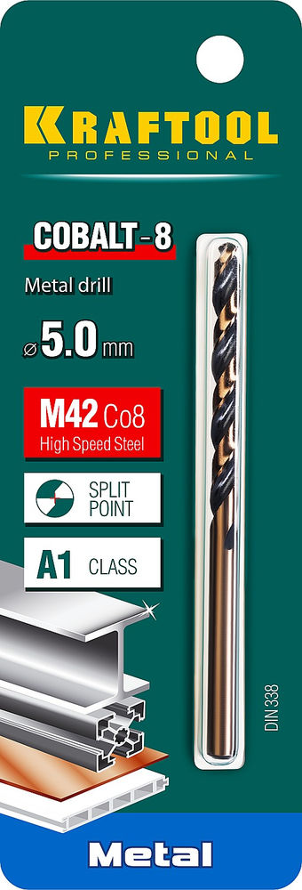 Сверло по металлу 5.0 х 86 мм сталь М42, HSS-Co(8%) COBALT-8 KRAFTOOL 29656-5