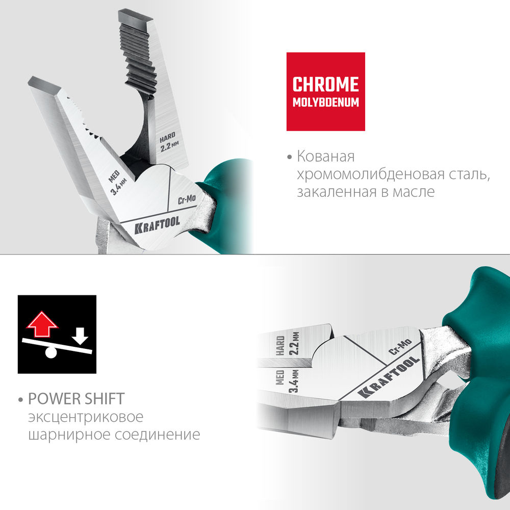 Комбинированные плоскогубцы KraftMax, 180 мм, с эксцентриковым шарниром KRAFTOOL 22011-1-18_z01