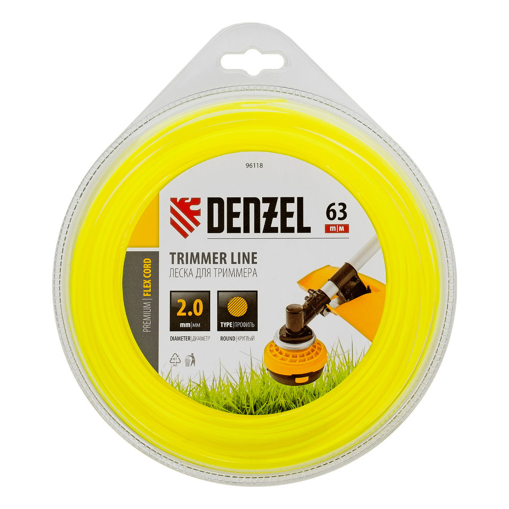 Леска для триммера, круглая 2 мм х 63 м, блистер Flex cord Denzel (96118)